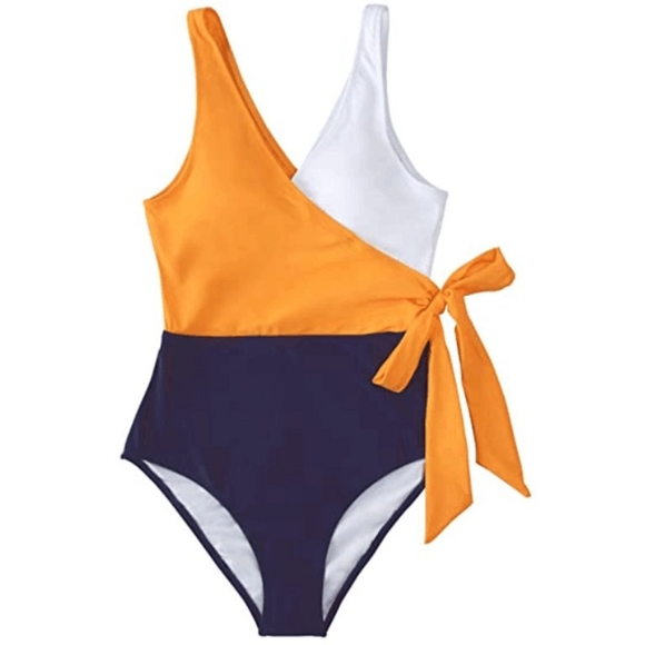 CUPSHE One Spice Wrap Color Block Swimsuit - Picture 2 of 4